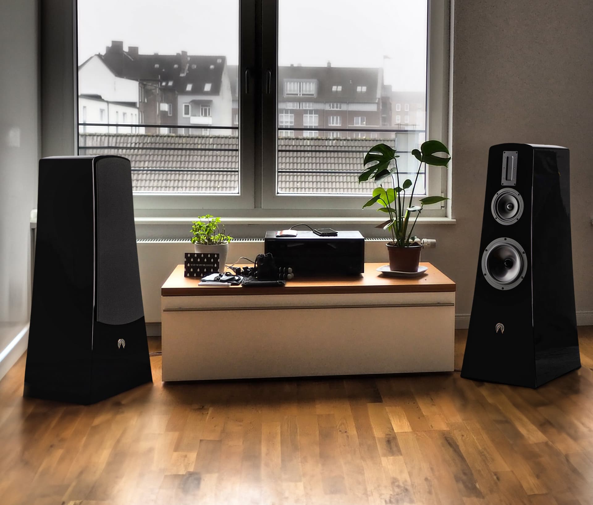 Alta Audio Adam loudspeakers in a living room