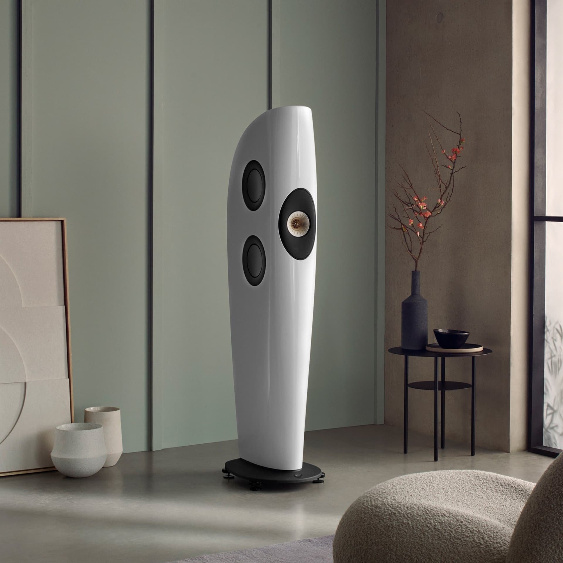 KEF Blade Two loudspeakers in a bright living room